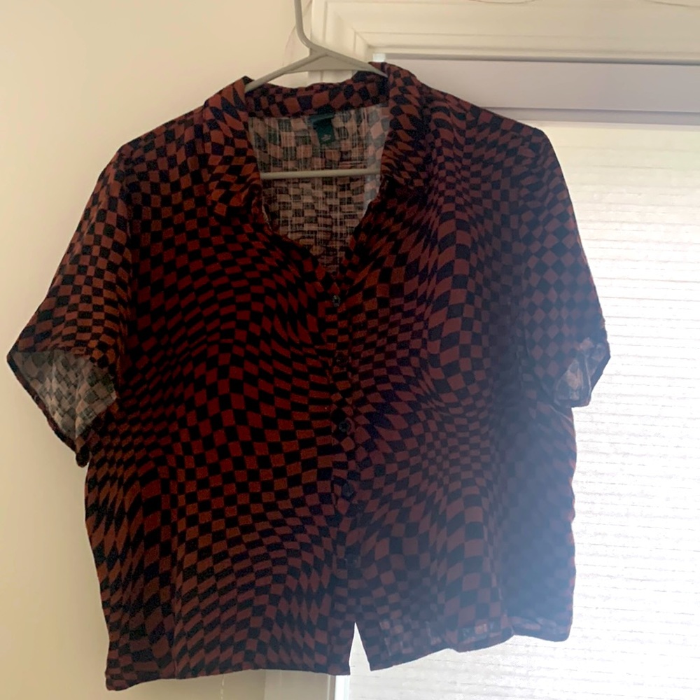 Black and Brown Checkered warped design button up shirt